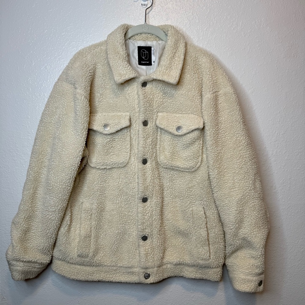 Original Use Men’s Off White Sherpa Snap Button Jacket Size Medium Minimalist